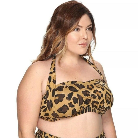 NWT $70 LAUREN RALPH‎ LAUREN PLUS SIZE WOMEN'S 20W LEOPARD RETRO HALTER SWIM TOP - Picture 2 of 3